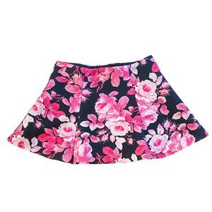 Forever 21 Pink Roses on Black Fit and Flare Mini Skirt - Size Small